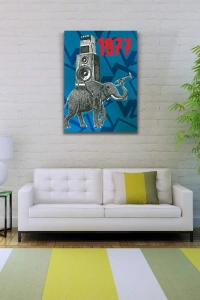 Mavi ve Gri Tonlarda Müzikal Afiş Kanvas Tablo 50 x 70
