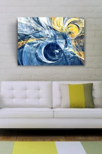 Mavi ve Sarı Tonlarda Soyut Kanvas Tablo 50 x 70