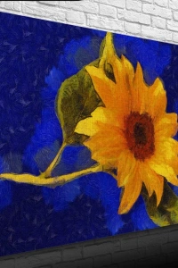 Mavi Zeminde Sarı Çiçek Kanvas Tablo 50 x 70