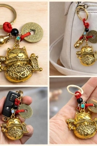 Metal Şans Ve Bereket Kedisi Anahtarlık Model 1