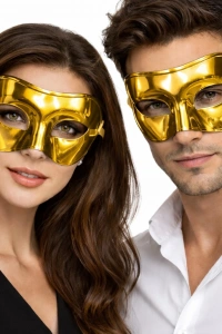 Metalize Parlak Parti Maskesi Altın Gold Renk 16x7 cm