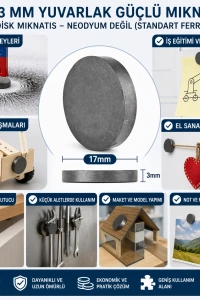 Mıknatıs 17x3 mm Yuvarlak Güçlü Mıknatıs Disk Mıknatıs