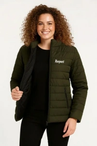 Mikro Su İtici Kapitone Baskılı Astarlı Fermuarlı Bomber Mont - Haki