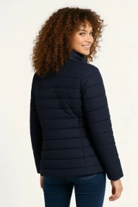 Mikro Su İtici Kapitone Baskılı Astarlı Fermuarlı Bomber Mont - Lacivert