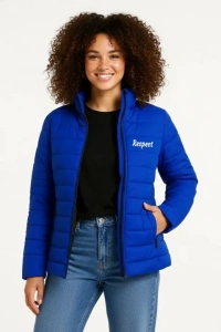 Mikro Su İtici Kapitone Baskılı Astarlı Fermuarlı Bomber Mont - Saks Mavisi