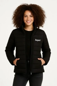 Mikro Su İtici Kapitone Baskılı Astarlı Fermuarlı Bomber Mont - Siyah