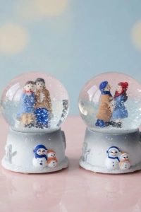 Mini Boy Işıklı Kar Küresi - Kış Masalı Tasarımlı - Romantik Hediyelik