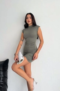 Mini Elbise Yarım Balıkçı Yaka Vücuda Oturan Şık Günlük Elbise - Mint Yeşili