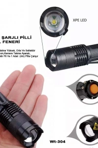 Mini Güçlü Şarjlı Pilli EL Feneri Wt-304