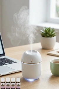 Mini Hava Nemlendirici USB Bağlantılı LED Işıklı 5 Esans Hediyeli Aromaterapi Difüzörü