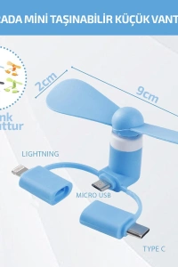 Mini Telefon Fanı - Lightning - Type-C - Micro USB Girişli - Sessiz
