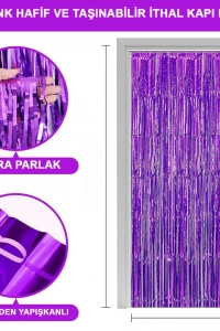 Mor Ekstra Metalize Saçaklı Arka Fon Perde