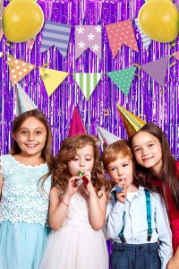 Mor Ekstra Metalize Saçaklı Arka Fon Perde