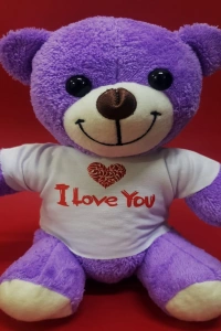 Mor I Love You Tişörtlü Peluş Ayıcık