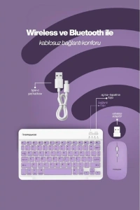 Mor Kablosuz Klavye Ve Mouse Seti