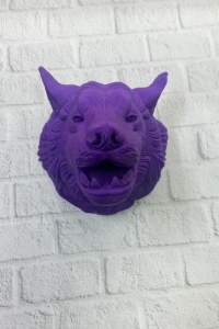 Mor Renk 3D Kurt Başı Duvar Dekoru Asılabilir Maskot Heykel 25x19 cm