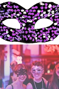 Mor Renk Arkadan Lastikli Pul Payet İşlemeli Balo After Parti Maskesi