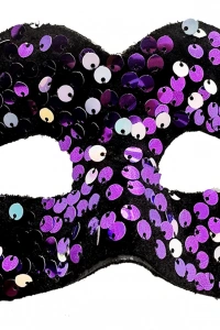 Mor Renk Arkadan Lastikli Pul Payet İşlemeli Balo After Parti Maskesi