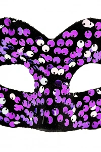 Mor Renk Arkadan Lastikli Pul Payet İşlemeli Balo After Parti Maskesi