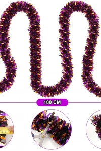 Mor Turuncu Renk 4 cm Genişlik Garland Çift Renk Sim Süs 180 cm