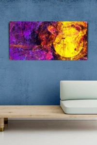 Mor ve Sarı Tonlarda Soyut Kanvas Tablo 60 x 120