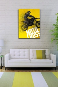 Motor Cross Sarı Siyah Tonlarda Poster Kanvas Tablo 50 x 70
