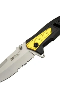 Mtech 4191 Sarı Kamp Çakı 21cm - Yarı Otomatik, Kemerlikli, Testere Detaylı, Desenli Sap