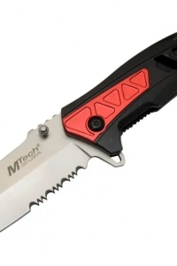 Mtech 4192 Kırmızı Kamp Çakı 21cm - Yarı Otomatik, Kemerlikli, Testere Detaylı, Desenli Sap