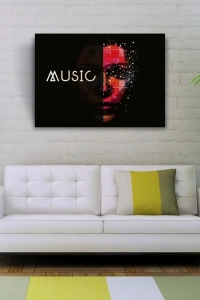 Music Afiş Siyah Kırmızı Tonlarda Kanvas Tablo 50 x 70