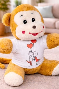 Mutlu Aşıklar Tasarım Tişörtlü Sevimli Peluş Maymun