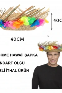 Natural Renkli Püsküllü Örme Hasır Hawaii Şapka