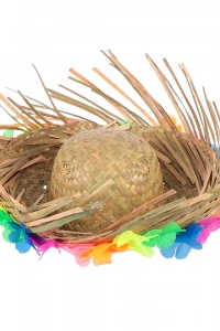 Natural Renkli Püsküllü Örme Hasır Hawaii Şapka