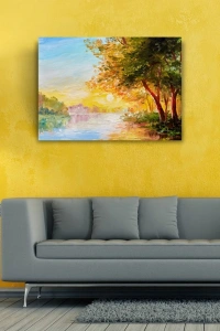 Nehirde Gün Doğumu Yağlıboya Kanvas Tablo 50 x 70
