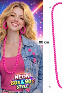 Neon Pembe Boncuk Kolye 80 cm – Retro 80’ler 90’lar Parti Aksesuarı