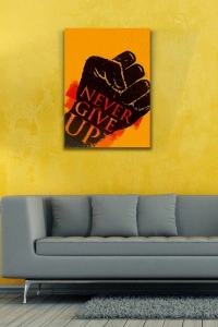 Never Give Up Siyah Turuncu Tonlarda Afiş Kanvas Tablo 50 x 70