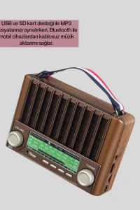 Nostaljik Tasarımlı Solar Şarjlı Radyo AM FM SW ve Bluetooth
