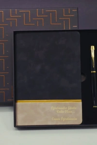 Öğretmenler Günü Özel Siyah Deri Defter Ve Metal Roller Kalem Hediye Seti