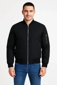 Ön Bomber Ceket - Siyah