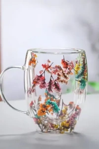 Organik Çiçekli Borosilikat Bardak 350 ml.