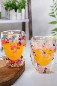 Organik Çiçekli Borosilikat Bardak 350 ml.
