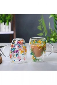 Organik Çiçekli Borosilikat Bardak 350 ml.