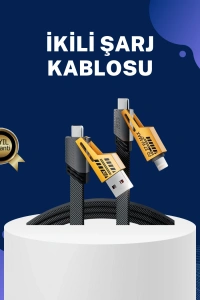 Örgülü Tasarım 4’ü 1 Arada USB-C Lightning Hızlı Şarj Kablosu