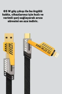 Örgülü Tasarım 4’ü 1 Arada USB-C Lightning Hızlı Şarj Kablosu