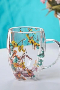 Orjinal Kurutulmuş Çiçekli Kupa Bardak