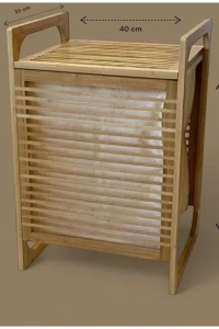 Orta Boy Ahşap Bambu Kirli Sepeti 40x35x60