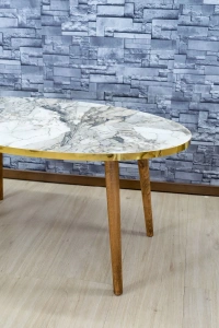 Orta Sehpa Ahşap Torna Ayak Elips Efes Altın