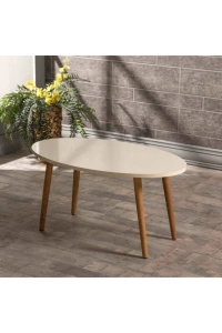 Orta Sehpa Ahşap Torna Ayak Elips Krem