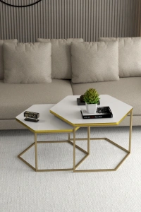 Orta Sehpa Altıgen İkili Lüx Gold Beyaz