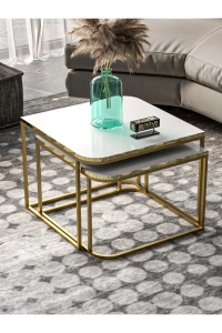 Orta Sehpa Damla İkili Lüx Gold Beyaz