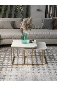 Orta Sehpa Damla İkili Lüx Gold Beyaz